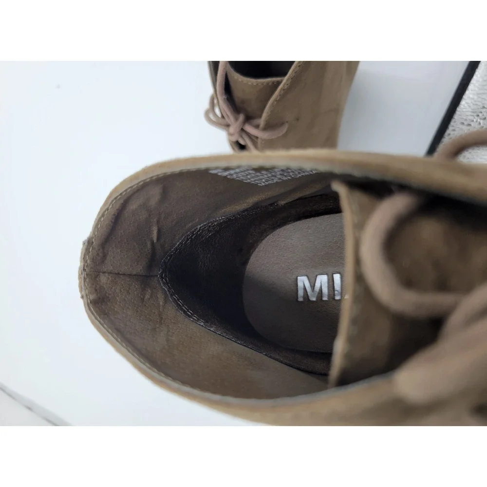 MIA Shawna Ladies Size 8 Brown Lace Up‎ Ankle Boots w/heel Faux Suede Fabric